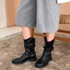 Autumn Winter Women Western Ankle Boots Fashion Slip On Thick Heel Shoes Ladies Elegant Pleated Short Booties