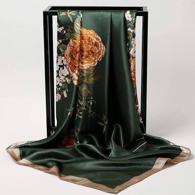 Chinese Style 90 * 90Cm Large Square Scarf Simulation Silk Scarf Scarf Shawl