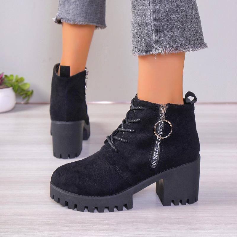 

Женские ботинки Martin на высоком каблуке осень/зима 2024 года, толстый каблук, мягкая поверхность, короткие туфли 35 чёрный