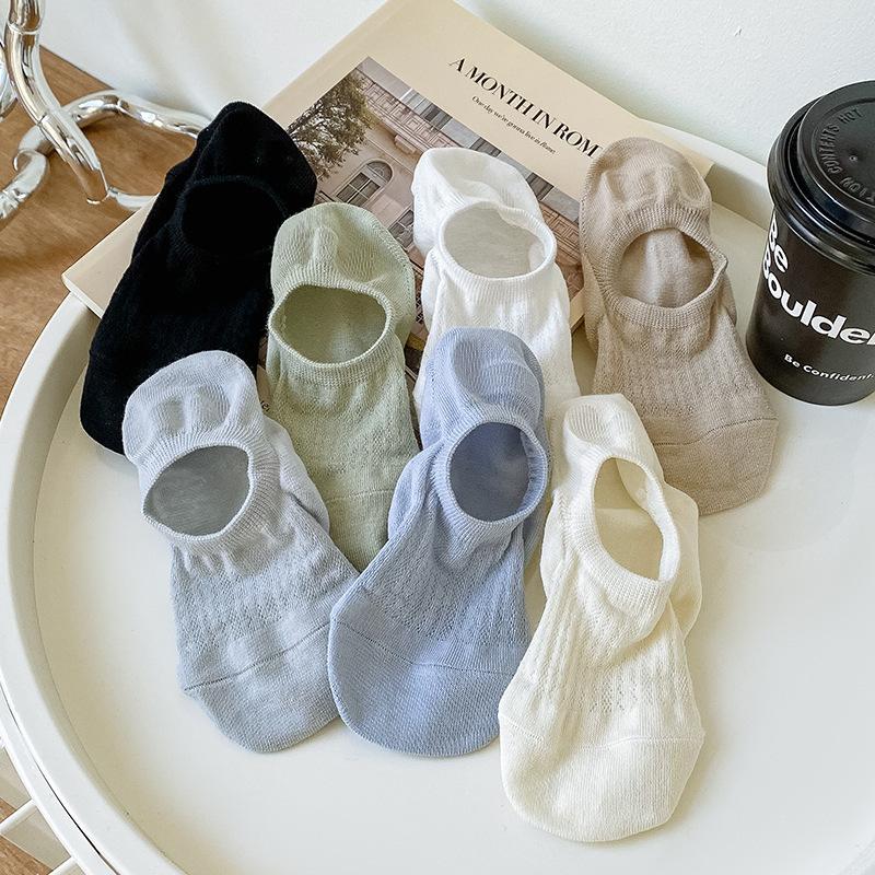 5 Pairs Pairs Spring and Summer Thin Hollowed-out Women's Boat Socks Female Invisible Breathable 100 Non-slip with Shallow Mouth Socks