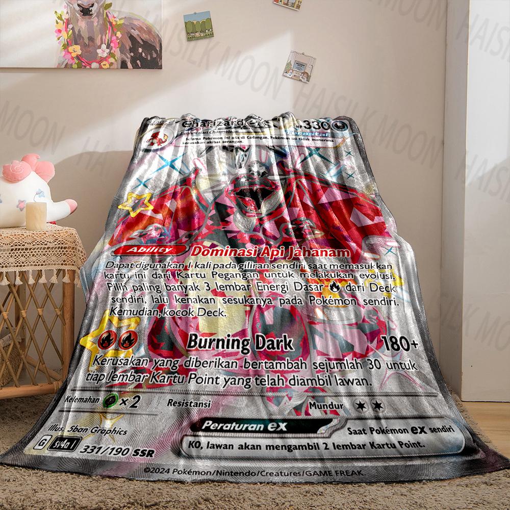 1PC Pokémon Cards Charizard Print Blanket Fluffy Plush Sofa Bed Blanket for Kids Adults Travel Camping Supplies Car Office Gifts