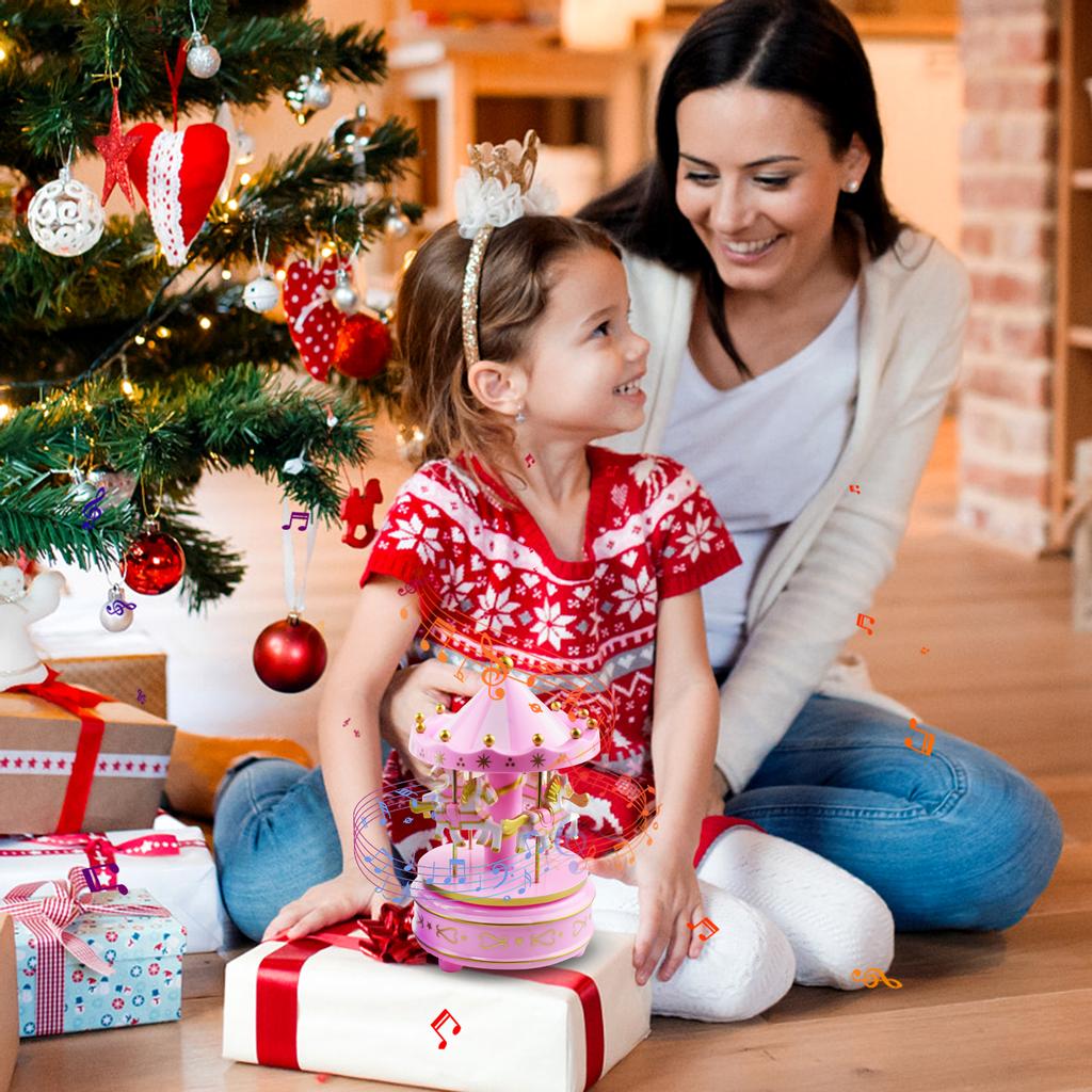 Carousel Music Box 4-Horse Rotating Baby Musical Toy Christmas Gifts Birthday Presents for Girls Kids Children Daughter Friends