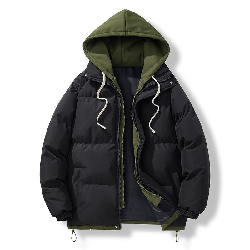 2025 Autumn and Winter New Fake Two-piece Hooded Men's Cotton Clothes Thickened Warm Trend Versatile Loose Cotton-padded Jacket