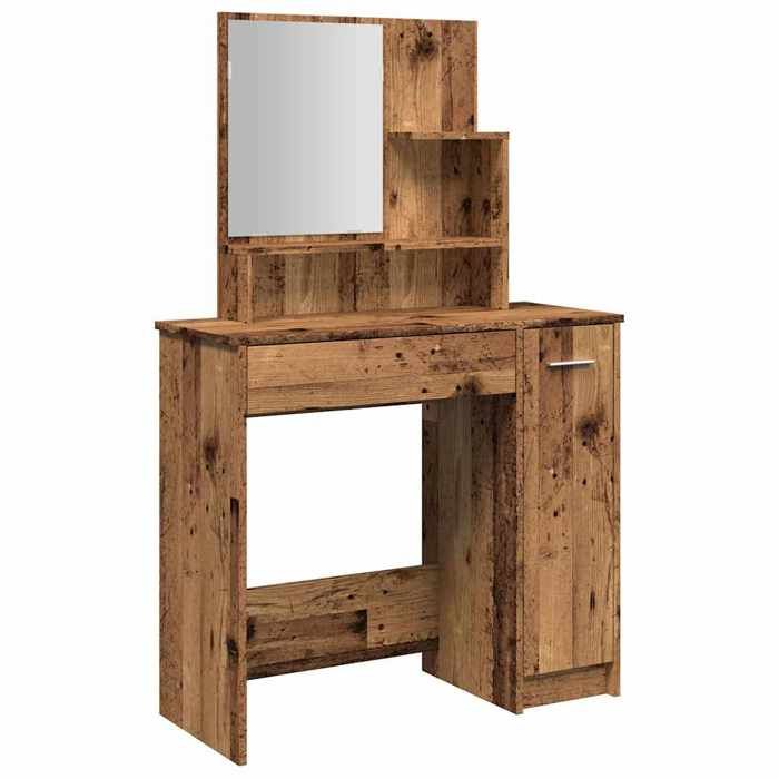 VidaXL Coiffeuse avec miroir vieux bois 86,5x35x136 cm, table de maquillage, table cosmétique, coiffeuse avec tiroir, table 857009
