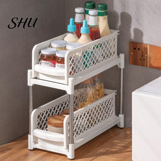 Double-layer Bathroom Organizer Sliding Under-sink Storage Rack Double-Layer Design Large Capacity Kitchen Shelf Strong Load-bearing Easy Assembly