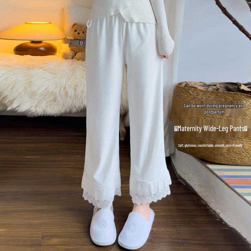 

Maternity High Waist Wide Leg Pants with Lace Trim for Spring/Summer L