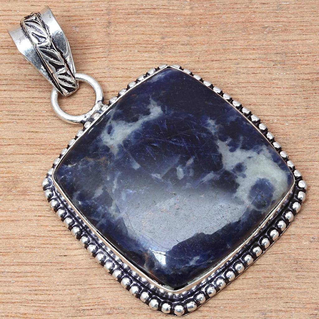 Pendant Sodalite Gemstone Valentine'Day Ethnic Silver Jewelry 2.5"