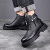 Modemarke Outdoor Dicksohlige Echtleder Herrenstiefel Baumwollgefütterte Schuhe Fell Warm Arbeitsstiefel für Herren Wolle Outdoor Lederstiefel