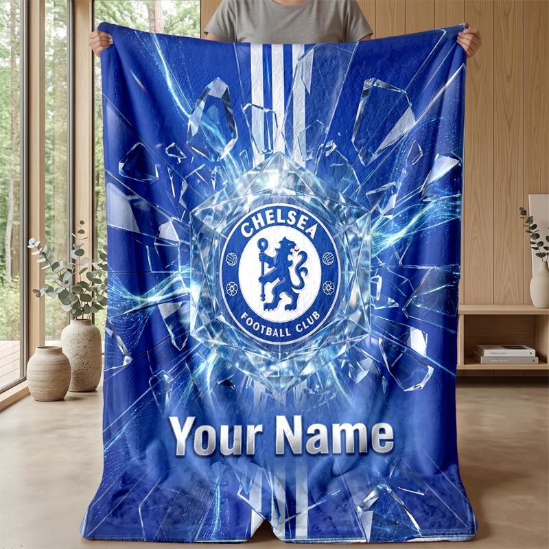 Custom Text Flannel Throw Blanket, Lightweight Cozy Bed Sofa BlanketChelsea FC
