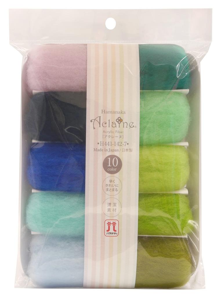 Hamanaka Aclaine Wełna Filcowa, Zestaw 10 Kolorów, Około 2g Każdy, Niebieski i Zielony, H441-142-7