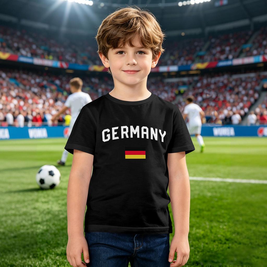 Kids Loose Fit Casual T-Shirt Germany World Cup Inspired Print Children Short Sleeve Tee Boys Girls Soft Cotton Top