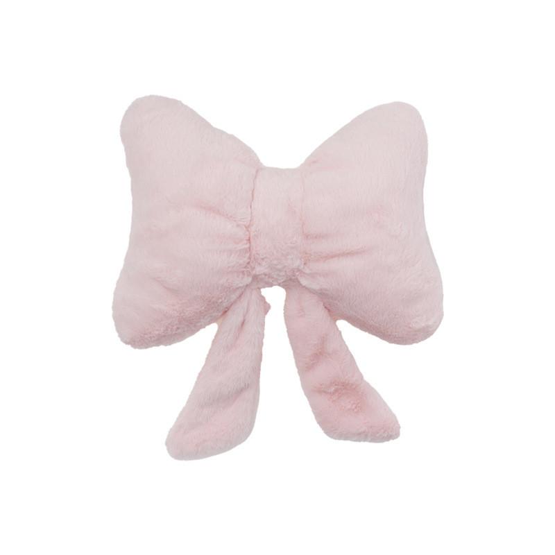Modern Minimalist Pink Bunny Faux Fur Decorative Throw Pillow With Bow Ribbon For Living Room Decor