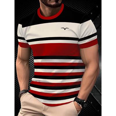 Men's Short Sleeved T-shirt, Fashionable Men's Short Sleeved Shirt, Casual Striped Pattern T-shirt, Oversized Clothes