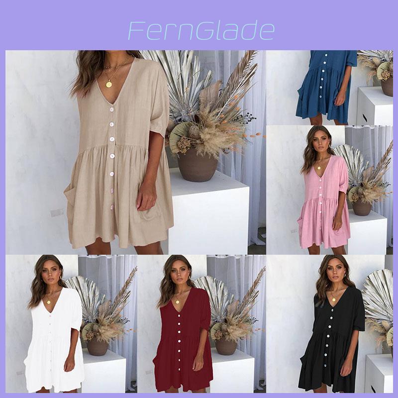Stylish Women Summer Smock Dress With 3/4 Sleeve For Casual Beach Outings And Holidays