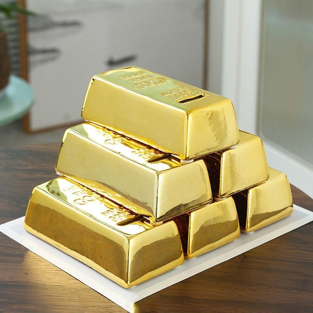 1Pcs Plastic Decorative Gold Bullion Bar Children Birthday Gifts Bullion Prop Piggy Bank Coin Case Coin Bank Saving Money Box
