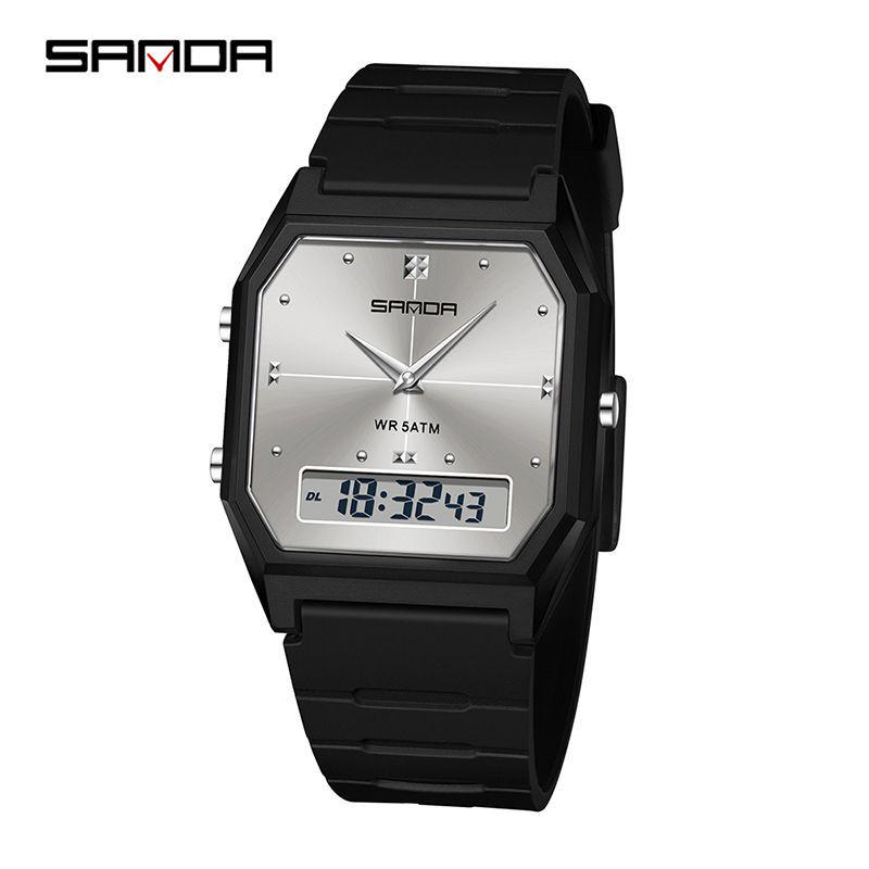 Sanda Waterproof Square Alarm Watch - Luminous Chronograph Sports Wristwatch for Students