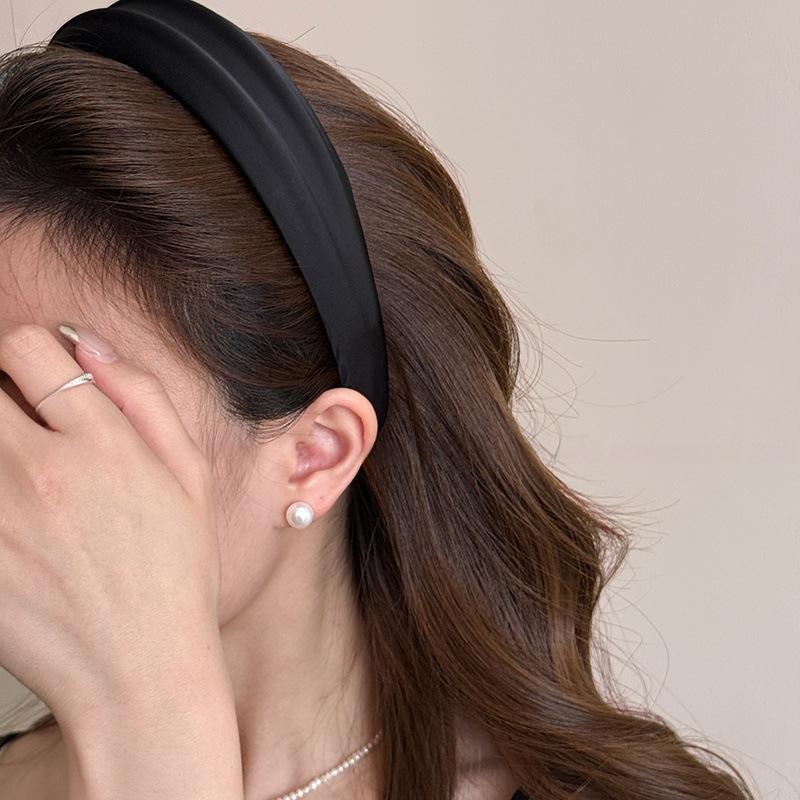 

1PC New Korean Style Satin Headbands Solid Color 4cm Wide Hairbands Ladies Non-slip High Cranium Hair Hoops Fashion Hair Accessories чёрный