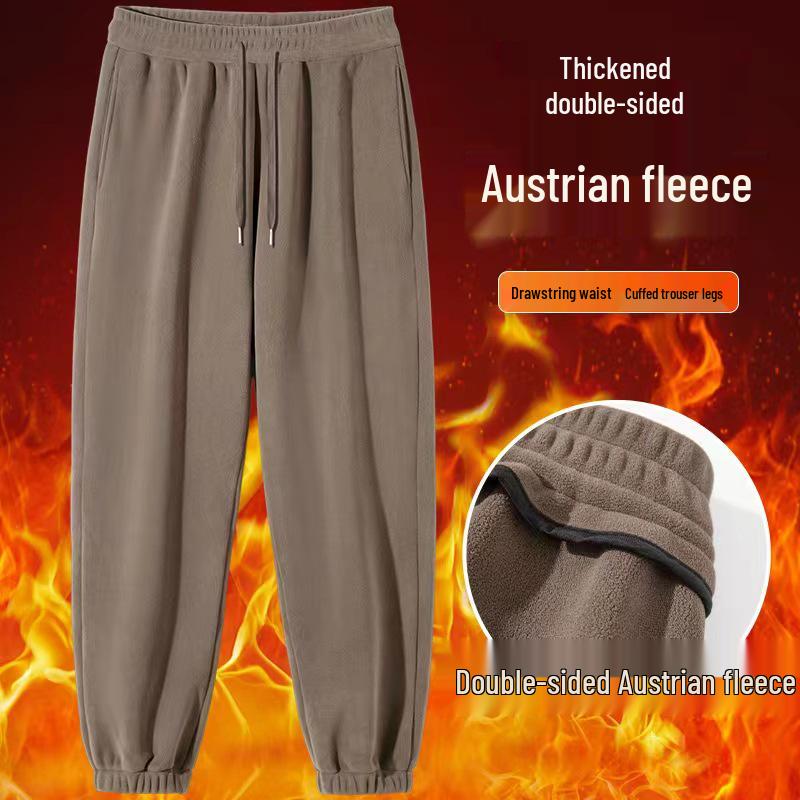 2024 Winter Double-Sided Aoli Velvet Thick Fleece-Lined Cuffed Sweatpants for Men
