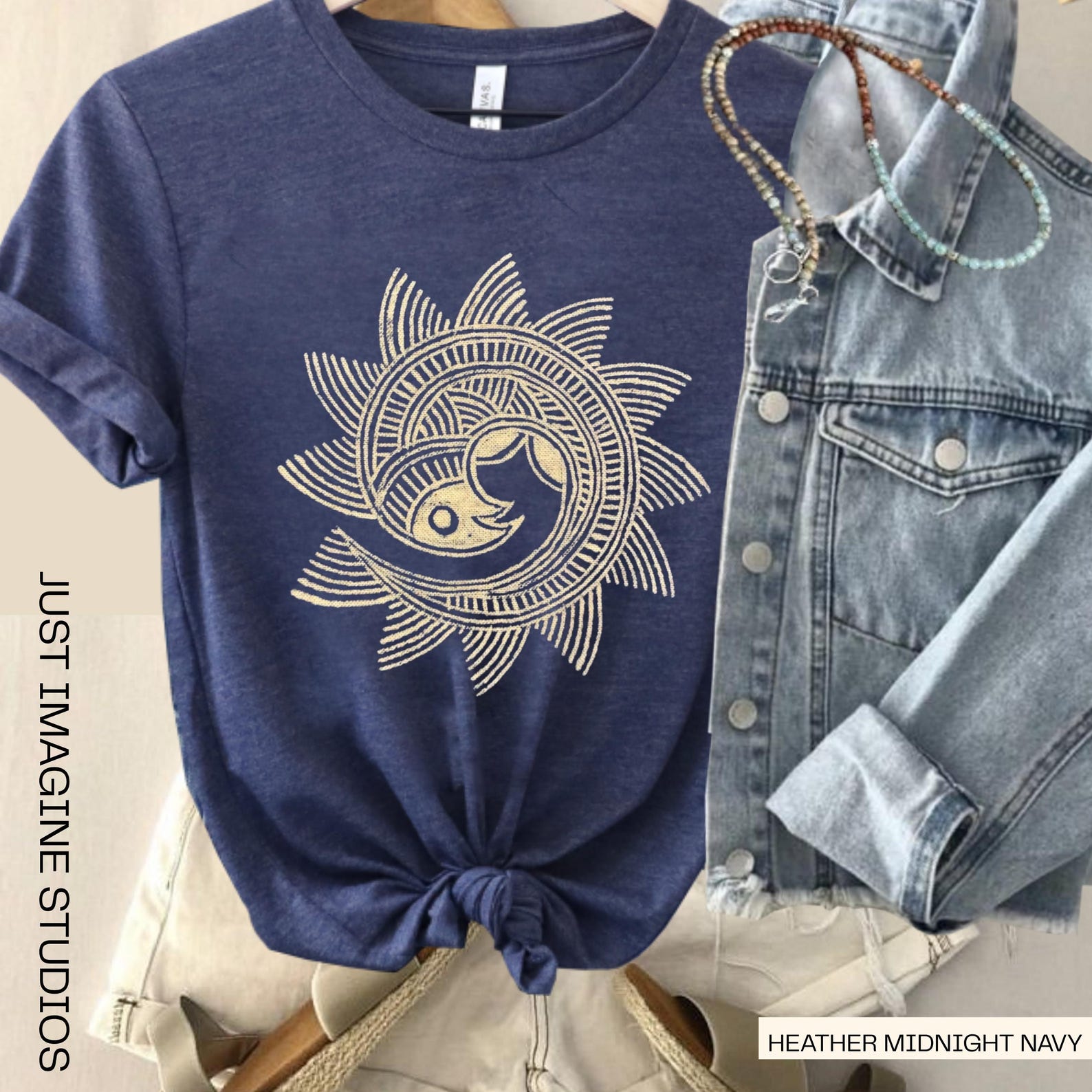 Sunfish Graphic Tee: Boho Vacation Shirt S