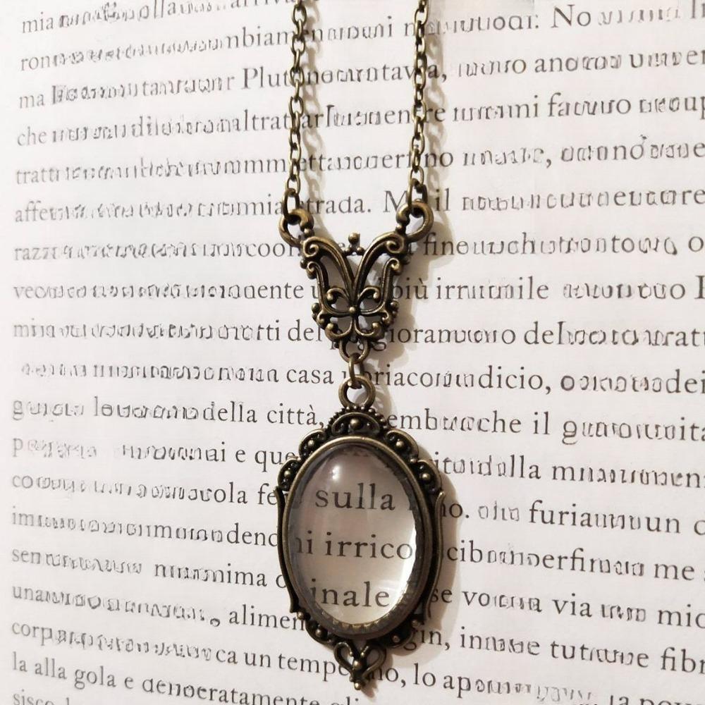 Punk Fashion Geometric Oval Bronze Color Laciness Magnifying Glass Pendant Necklace for Women Men Book Lovers Charm Jewelry Gift