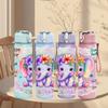 1PC Cute Baby Elephant Cartoon Print 750ml Color Plastic Sports Water Bottle Leakproof Flip Straw Lid Suitable for Sports Office Home Use