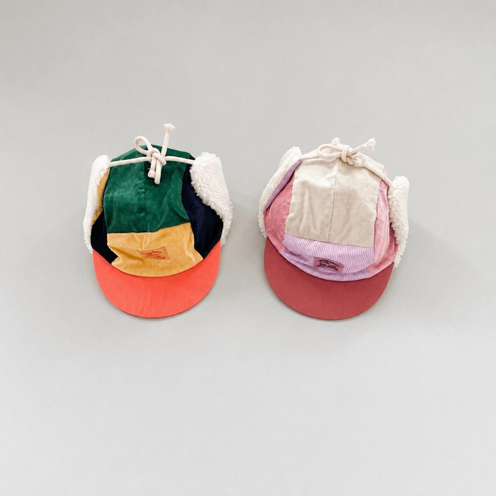 With Sherpa Earflaps Infant Trapper Hat Patchwork Corduroy Ski Hat Vintage Winter Cap  Toddlers
