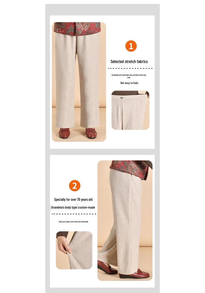 Chic Grandma Plus Size Woolen Pants, Fleece-Lined for Autumn/Winter 