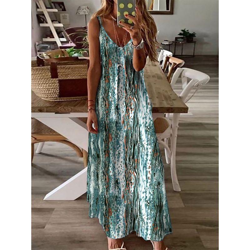 Europe and America Cross Border Export Summer Tide Sexy Women's Sling Vest Dress Print Sleeveless Long Dress Tall Slim Loose Slim Fit