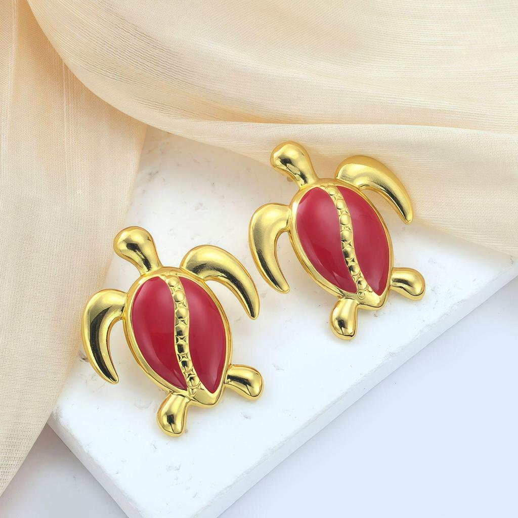European & American Stainless Steel Colored Turtle Earrings, Hawaiian Drip Oil Marine Life Design