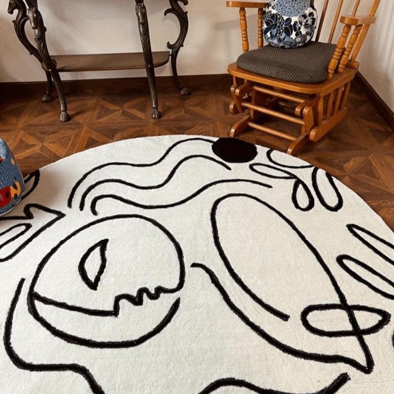 Luxurious Round Flannel Rug with Abstract Art Design, Non-Slip, Machine Washable, Suitable for Living Room,Bedroom, And Entryway