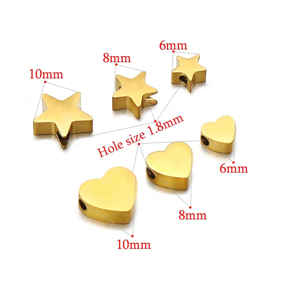 5Pcs 6mm 8mm 10mm Stainless Steel Heart Beads Star Spacer Beads DIY Jewelry Making Bracelet Making Necklace Findings Wholesale