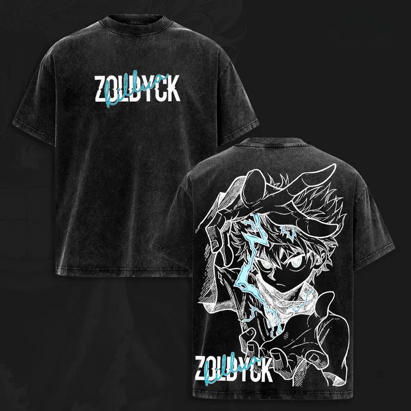 

HUNTER×HUNTER Killua Anime T-shirt Gothic Y2k Vintage Washed Oversized T Shirt Men s Clothing Short Sleeve Cotton Tee Tops XXL чорний