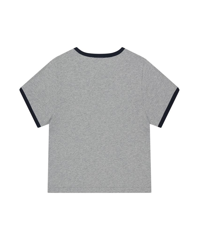 MAHAGRID Flag Applique Ringer Crop Tee Gray(Mg2Gmft513A)