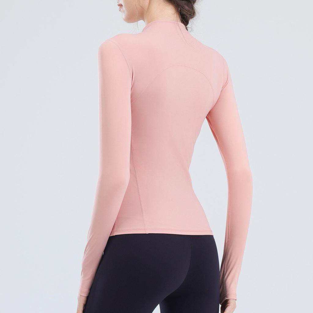 Women's Long Sleeve Yoga Top - Stand Collar, UV Protection, Lightweight Fitness Shirt for Summer 2024