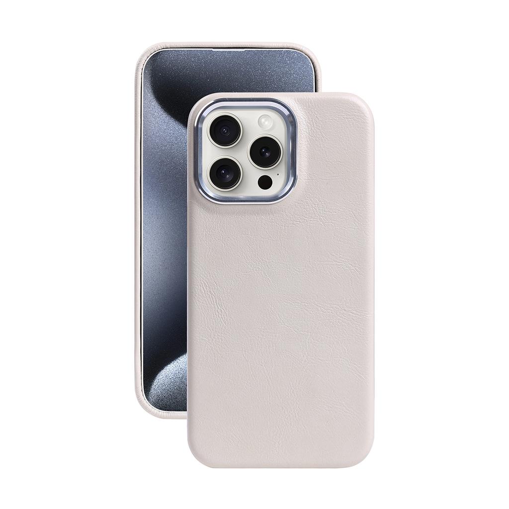 Coque Tout Compris en Cuir PU à Cadre Métallique Texturé Rétro Classique de Luxe Pour iPhone 15 Pro Max 16 14 Plus 13 12 11