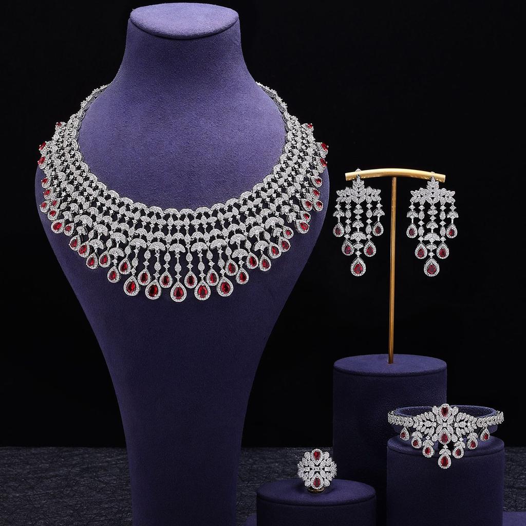 Zircon Necklace Earrings Set Gorgeous Diamond Bridal Wedding Banquet Popular Accessories