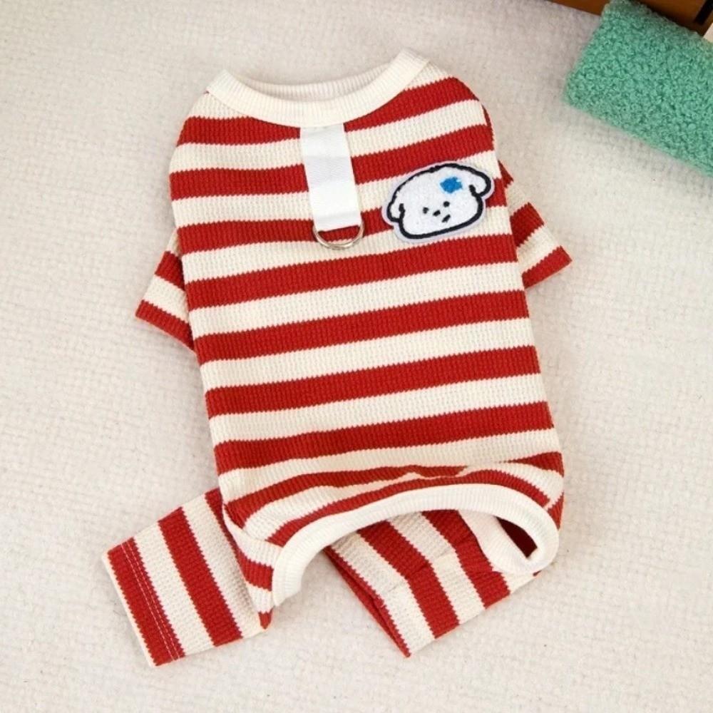 Cute Soft Cotton Striped Dog Jumpsuit Breathable Anti-Shedding Puppy Clothes Four Legs Pet Pajamas Pet Supplies