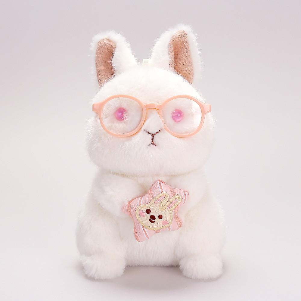 Plush Snowball Bunny Handheld Stress Relief Toy With Glasses For Kids And Adults