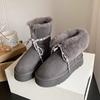 Damen Winterstiefel mit dickem Absatz, lockigem Fell, Herbststil, extra dickes Kunstwildleder, Schneestiefel, runde Spitze, knöchelhoch