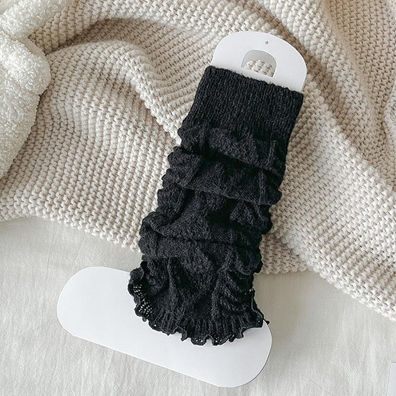Fashionable Twist Cable Knit Footless Middle Calf Socks Pleated Ruched Ruffled Leg Warmers Boot Toppers Covers for Women