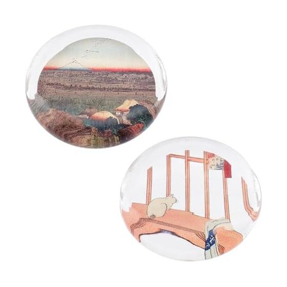 Morikuru Japanese Glass Chopstick Rests, 4cm, Set of 2, Japanese Style Ukiyo-e Cat and Rural Scenery Chopstick Pillow Chopstick Holder