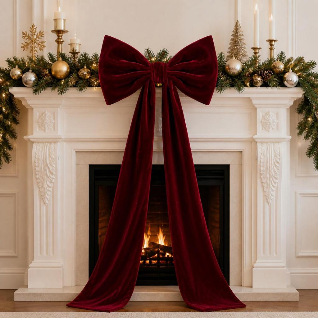 Velvet Decorative Bow with Long Tails Balanced Hanging Ornament Structured