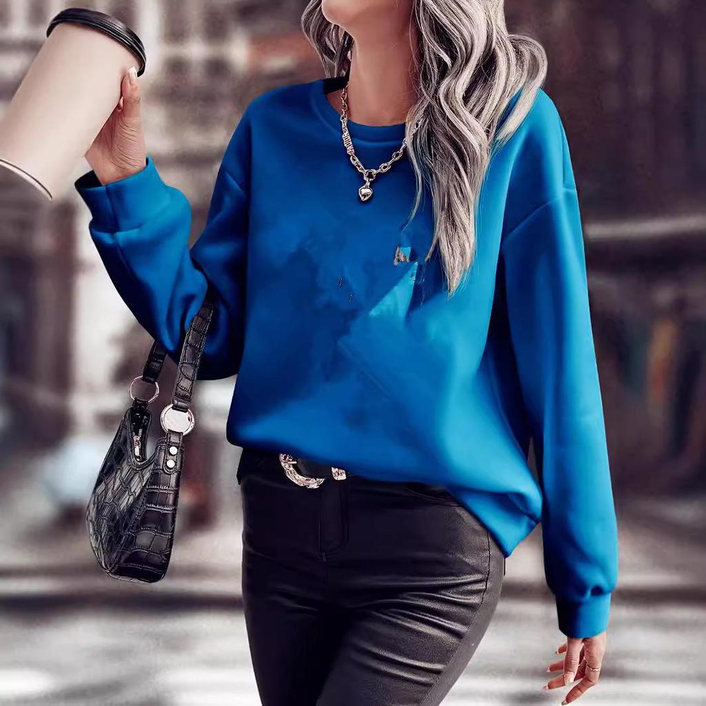 2024 Women's Solid Color Round Neck Loose Long Sleeve Autumn/Winter Hoodie