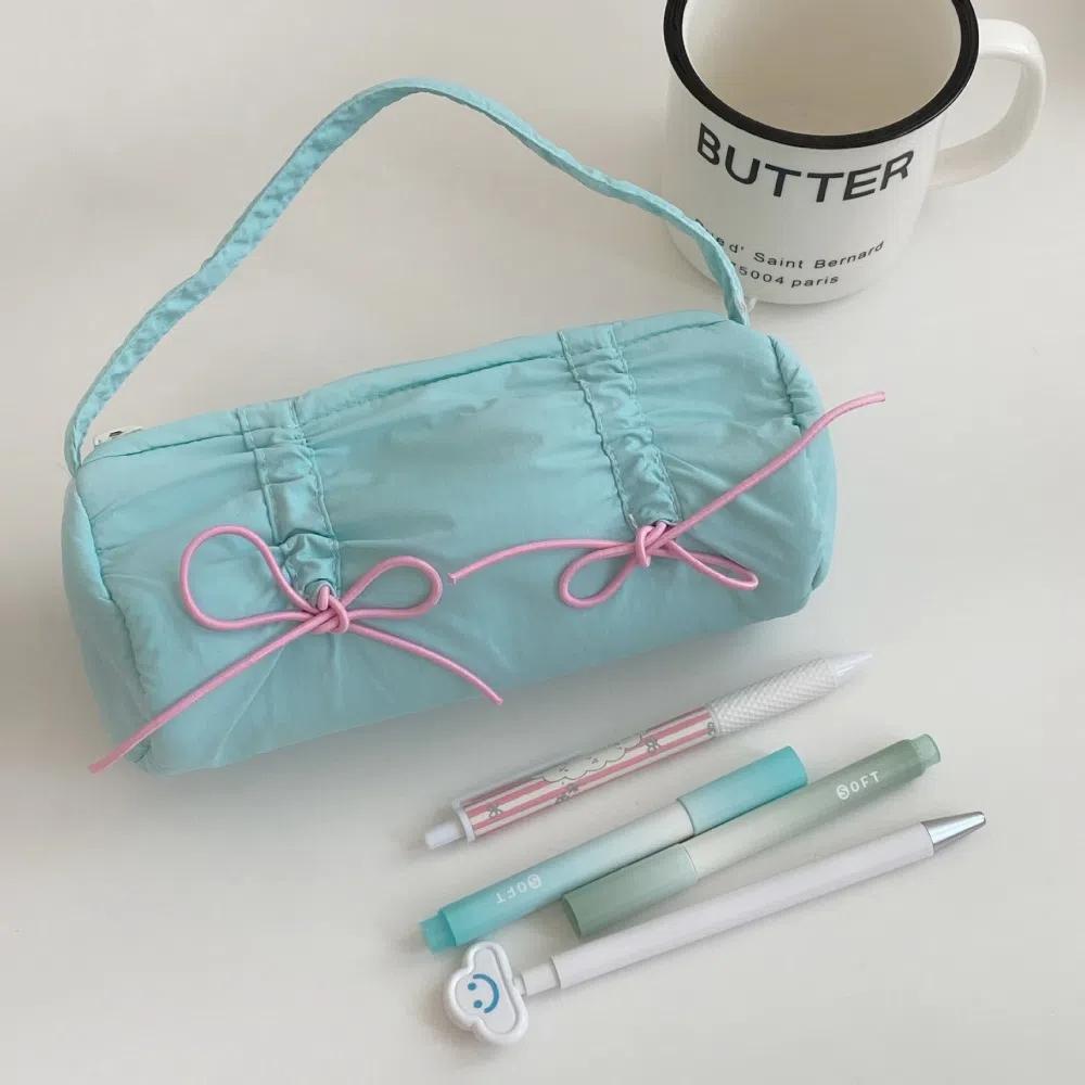 Handheld Bow Stationery Bag Desktop Storage Bow Pencil Pouch  Stationery Holder