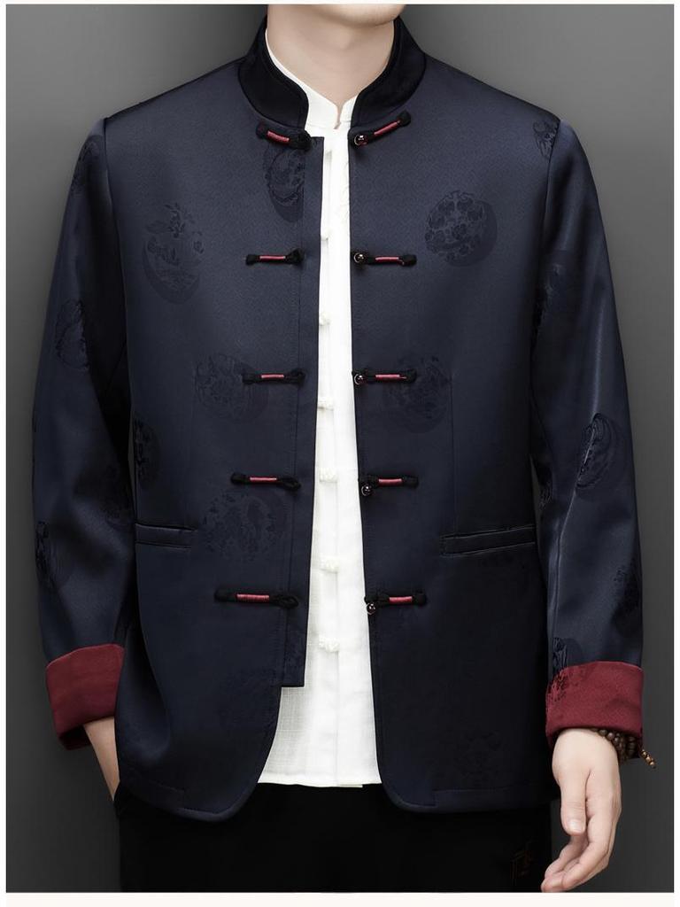Men's 2025 Autumn/Winter Chinese Style Two-Piece Set: Middle-Aged Stand-Up Collar Tang Suit Jacket & Casual Zhongshan Suit