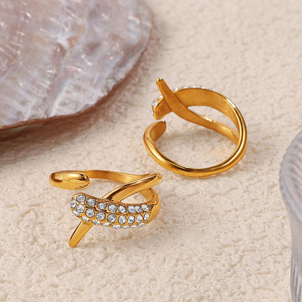 Three-layer Ring with Rhinestones, Stainless Steel Fashion Simple Design, Gold-plated Stainless Steel Ring for Women