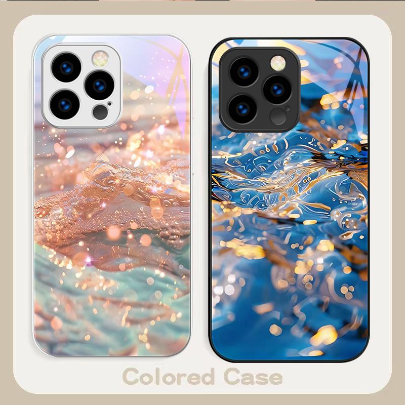 Kleurrijke golven blauw telefoonhoesje van gehard glas voor iPhone 16 Plus 15 14 13 12 Mini 11 Pro Max X XS XR 7 8 Plus 2022