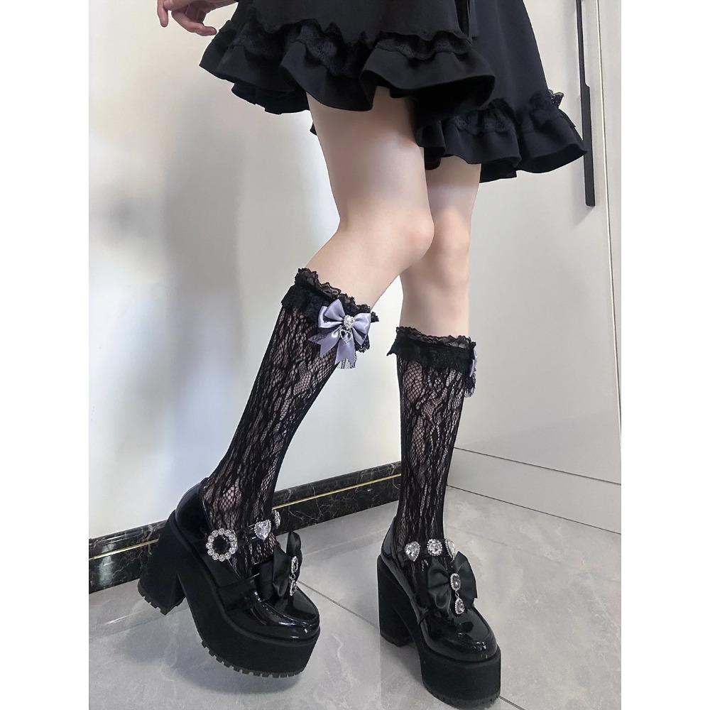 JK Lolita Spitzenstrümpfe Schleife Y2K Socken Damen Lange Strümpfe Teenager Uniform Kniestrümpfe Studentin Niedliche JK Socken
