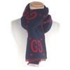Great GUCCI Scarf Jumbo GG Jacquard Current Model with Fringe Navy Wool Used