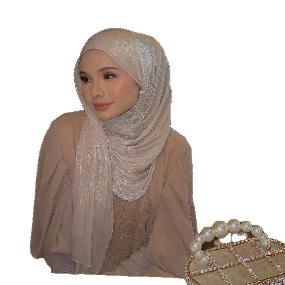 Island Wrinkled Scarf Women'S Shawl Island Satin Smooth Crepe Solid Color Bright Silk Yarn Malaysian Headscarf